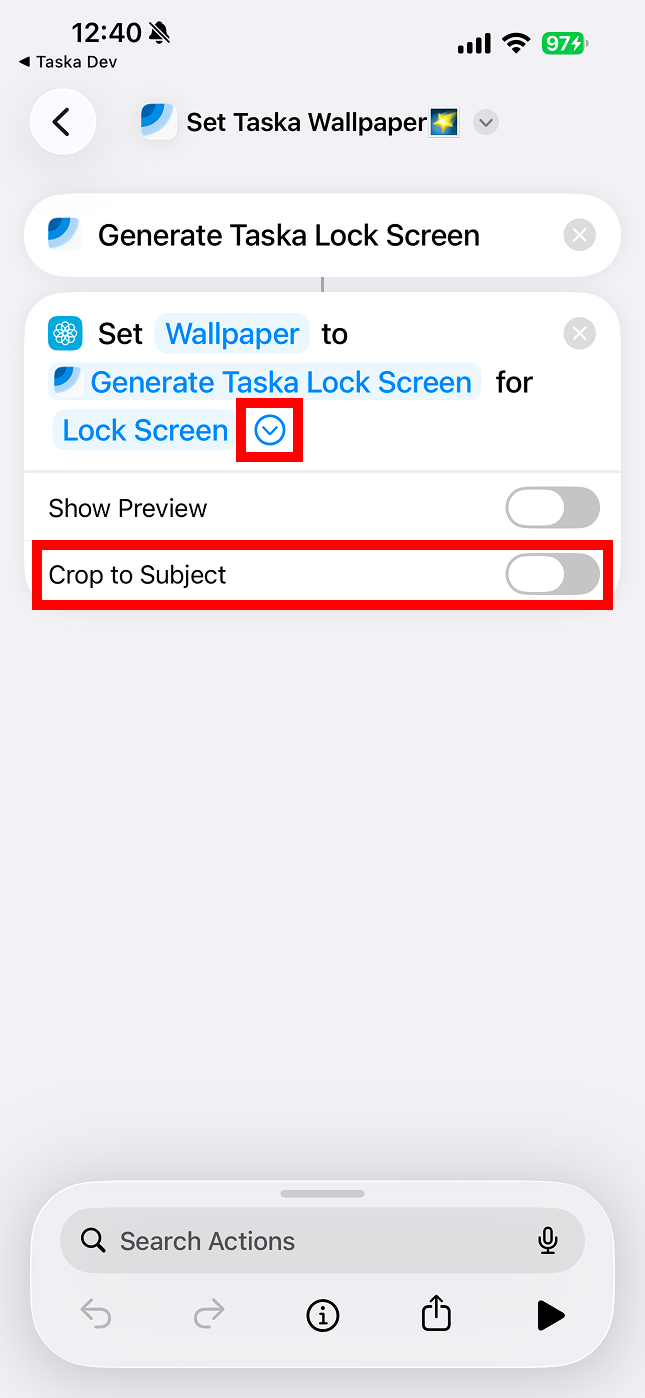 Crop to Subject option location