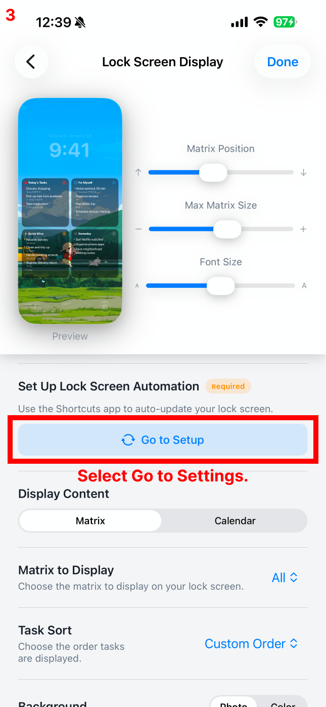 Select Go to Setup