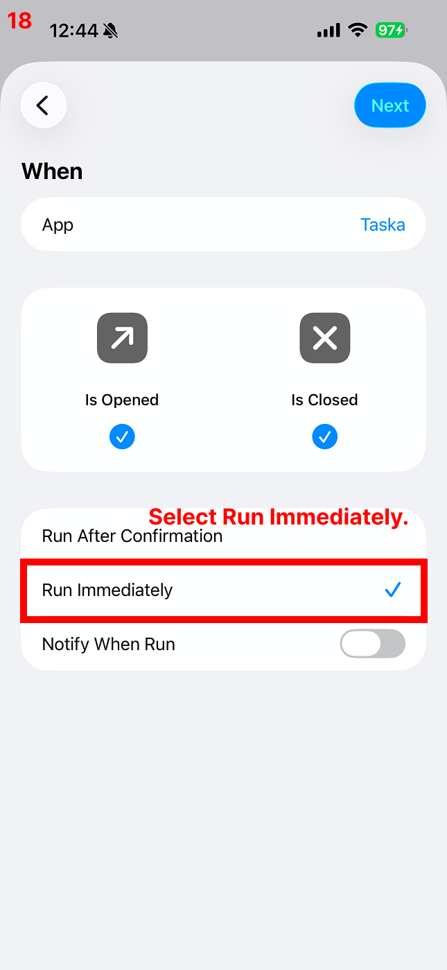 Select Run Immediately