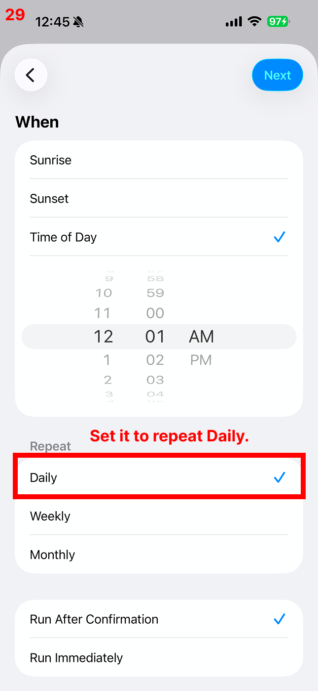 Set it to repeat Daily