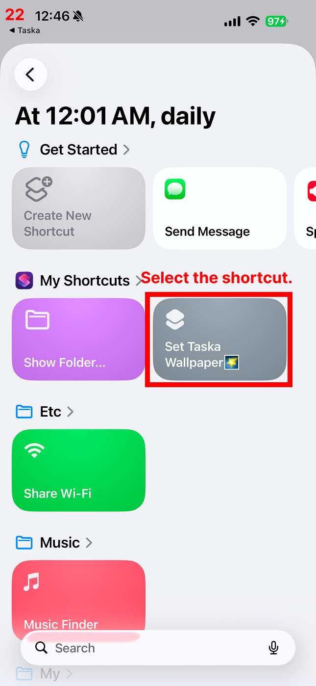 Select the shortcut