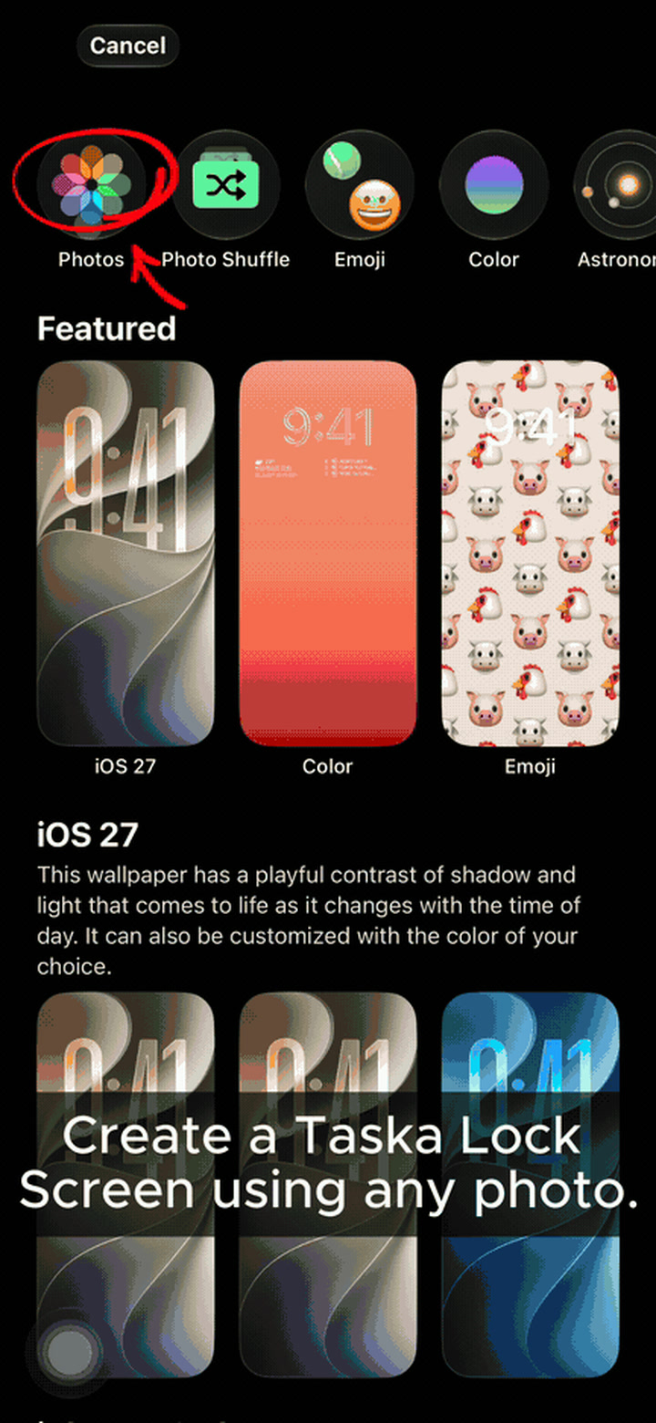 Создание нового экрана блокировки с фото в iOS 27