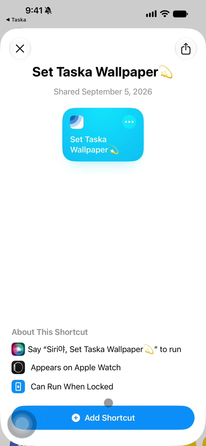 Переход из настройки Taska на страницу Быстрых команд и добавление команды для обоев Taska